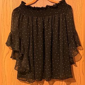 1. State Black and White off shoulder Polka Dot Blouse
